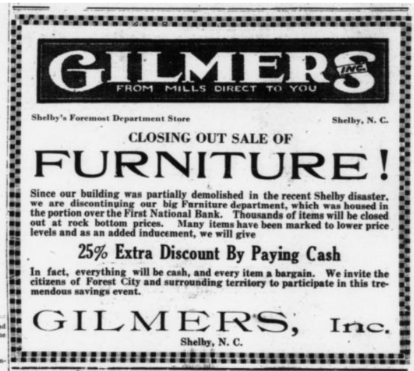 Gilmers Furniture going out of business advertisement